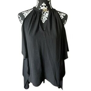 Michael Kors Black Gold Chain Keyhole Sleeveless Blouse Top Size S
